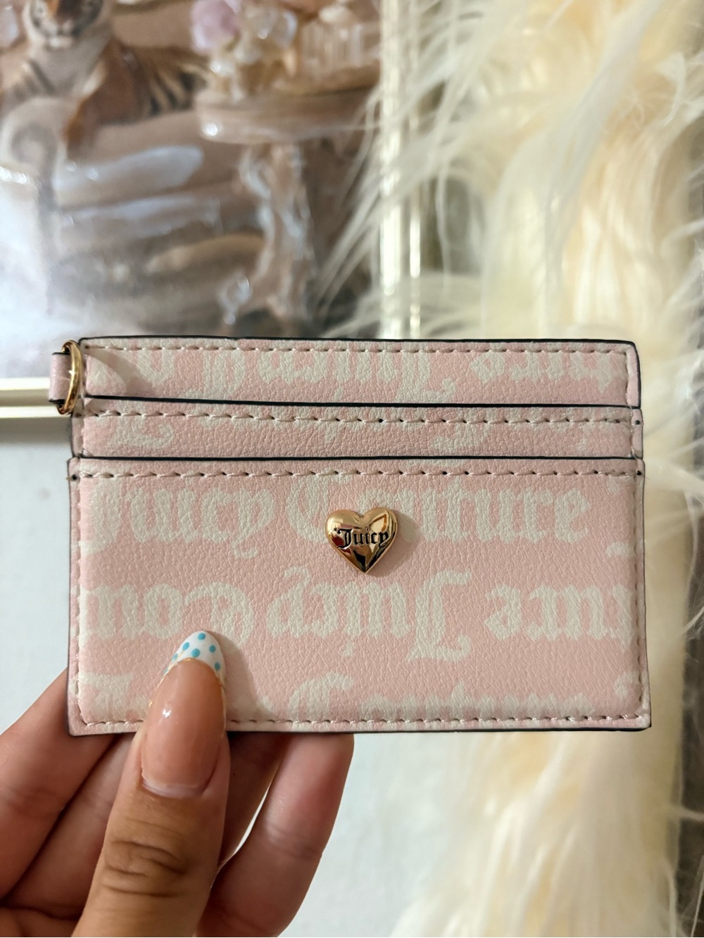 Juicy Couture Light Pink Card Wallet with Gold Heart Emblem